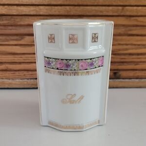 Antique Vintage Floral White and Gold Salt Canister Thuringia